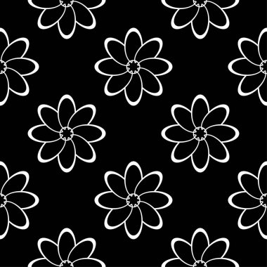 Siyah arka plan üzerine beyaz çiçek süsleme. Tekstil ve duvar kağıtları için seamless modeli