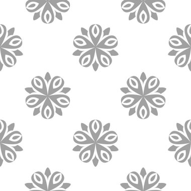 Beyaz arka plan üzerine açık gri çiçek süsleme. Tekstil ve duvar kağıtları için seamless modeli