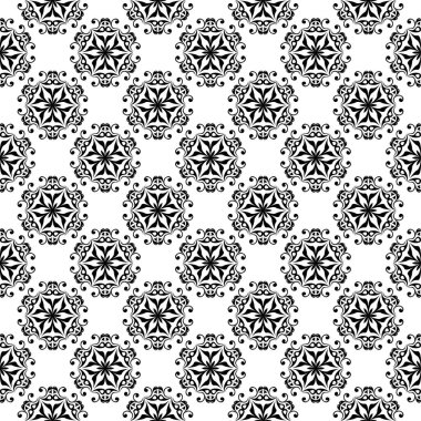 Siyah ve beyaz çiçekli süsler. Tekstil ve duvar kağıtları için seamless modeli