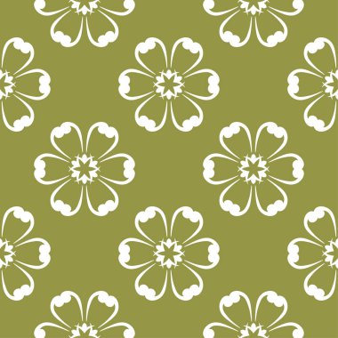 Zeytin yeşil zemin üzerine beyaz çiçek tasarım. Tekstil ve duvar kağıtları için seamless modeli