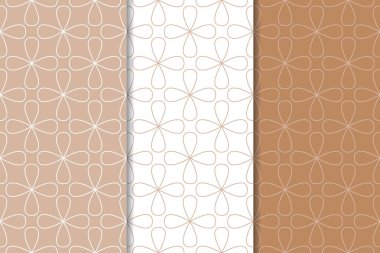 Kahverengi ve beyaz geometrik süsler. Web, Tekstil ve duvar kağıtları için dikişsiz desen seti