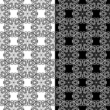 Siyah ve beyaz çiçek arka planlar. Tekstil ve duvar kağıtları için dikişsiz desen seti