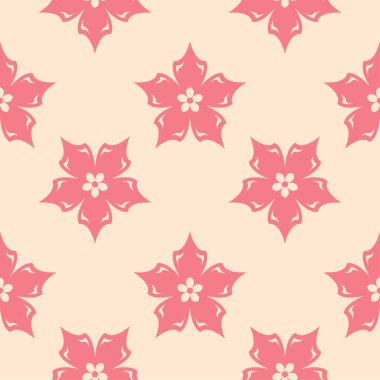 Bej renkli arka plan üzerinde kırmızı çiçek öğeleri. Tekstil ve duvar kağıtları için seamless modeli