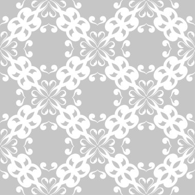 Gri arka plan üzerinde beyaz çiçek süsleme. Tekstil ve duvar kağıtları için seamless modeli