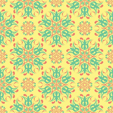 Çiçek desenli sorunsuz arka plan. Duvar kağıtları, Tekstil ve kumaş için parlak sarı, pembe ve mavi arka plan