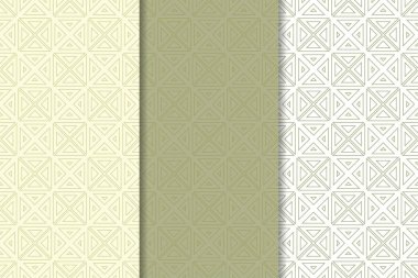 Zeytin yeşili ve beyaz geometrik süsler. Web, Tekstil ve duvar kağıtları için dikey Dikişsiz desen seti