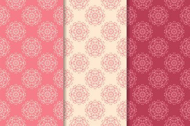 Kırmızı çiçekli süsler kümesi. Kiraz pembe dikey Dikişsiz desen. Duvar kağıdı arka plan