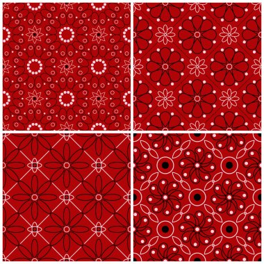 Kırmızı sorunsuz arka plan duvar kağıtları, Tekstil ve kumaş için siyah ve beyaz çiçek desenleri ile