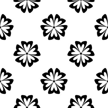 Beyaz arka planda siyah çiçekler. Tekstil ve duvar kağıtları için seamless modeli