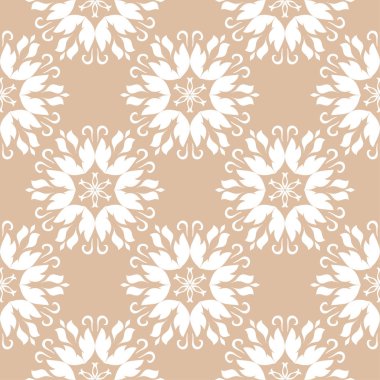 Bej ve beyaz çiçek süsleme. Tekstil ve duvar kağıtları için seamless modeli