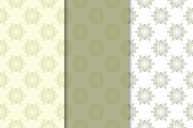 Zeytin yeşili ve beyaz çiçek arka planlar. Tekstil ve duvar kağıtları için dikişsiz desen seti