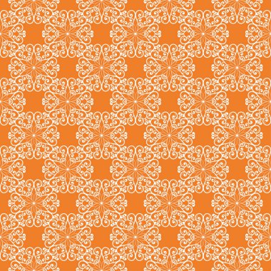 Turuncu zemin üzerine beyaz çiçek süsleme. Tekstil ve duvar kağıtları için seamless modeli