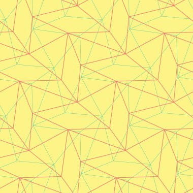 Poligonal geometrik sarı seamless modeli. Pembe ve yeşil tasarım ile renkli arka plan