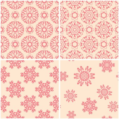 Çiçek desenleri. Dizi sorunsuz arka plan bej ve kırmızı. Vektör çizim