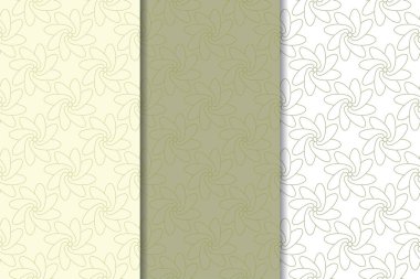 Zeytin yeşili çiçek arka planlar. Tekstil ve duvar kağıtları için dikişsiz desen seti