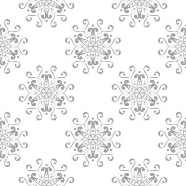 Beyaz arka plan üzerine açık gri çiçek süsleme. Tekstil ve duvar kağıtları için seamless modeli