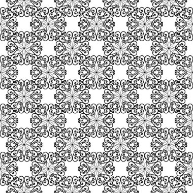 Beyaz arka planda siyah çiçek süsleme. Tekstil ve duvar kağıtları için seamless modeli