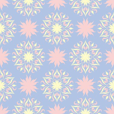 Çiçek seamless modeli. Soluk mavi arka plan duvar kağıtları, Tekstil ve kumaş için bej ve pembe çiçek öğeleri ile