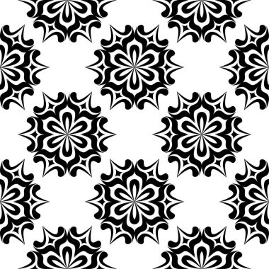 Beyaz arka planda siyah çiçekler. Tekstil ve duvar kağıtları için seamless modeli