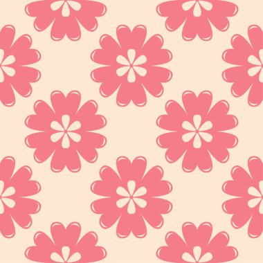 Bej renkli arka plan üzerinde kırmızı çiçekli süs. Tekstil ve duvar kağıtları için seamless modeli