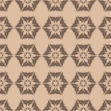 Bej renkli arka plan üzerinde kahverengi çiçek süsleme. Tekstil ve duvar kağıtları için seamless modeli