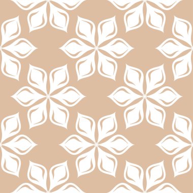 Bej sorunsuz arka plan üzerinde beyaz çiçek süsleme. Tekstil ve duvar kağıtları için seamless modeli