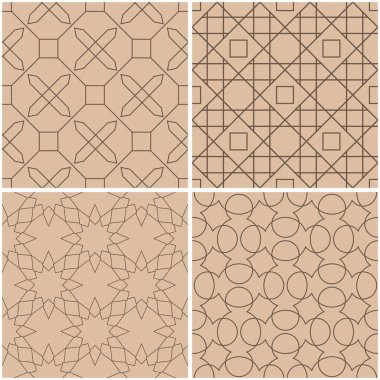 Geometrik desenler. Sorunsuz arka plan bej ve kahverengi kümesi. Vektör çizim.