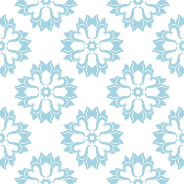 Beyaz zemin üzerine mavi çiçek süsleme. Tekstil ve duvar kağıtları için seamless modeli