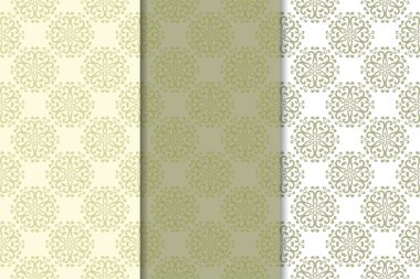 Zeytin yeşili çiçek arka planlar. Tekstil ve duvar kağıtları için dikişsiz desen seti