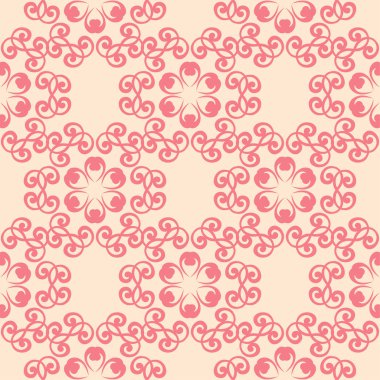 Bej renkli arka plan üzerinde kırmızı çiçekli süs. Tekstil ve duvar kağıtları için seamless modeli