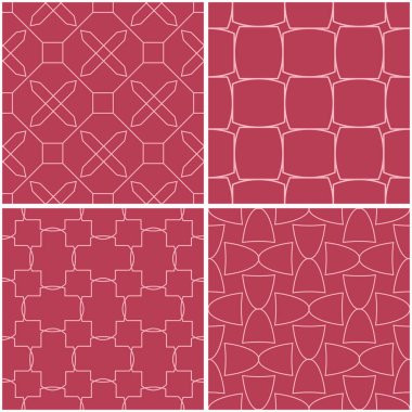 Geometrik desenler. Soluk kırmızı sorunsuz arka planlar kümesi. Vektör çizim