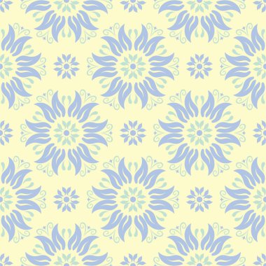 Çiçek seamless modeli. Bej renkli arka plan duvar kağıtları, Tekstil ve kumaş için mavi ve yeşil ışık çiçek öğeleri ile