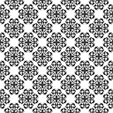 Beyaz arka planda siyah çiçek süsleme. Tekstil ve duvar kağıtları için seamless modeli