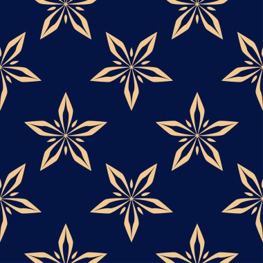 Koyu mavi zemin üzerine altın çiçek süsleme. Tekstil ve duvar kağıtları için seamless modeli