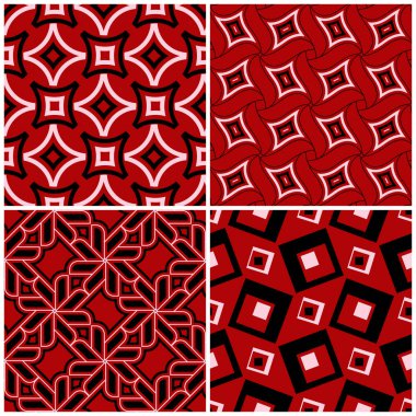 Kırmızı sorunsuz arka plan duvar kağıtları, Tekstil ve kumaş için siyah ve beyaz geometrik desenlerle