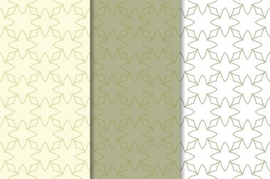 Zeytin yeşili ve beyaz geometrik süsler. Web, Tekstil ve duvar kağıtları için dikey Dikişsiz desen seti