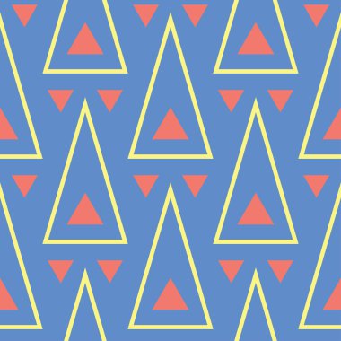 Geometrik seamless modeli. Kırmızı ve sarı tasarımı ile mavi arka plan