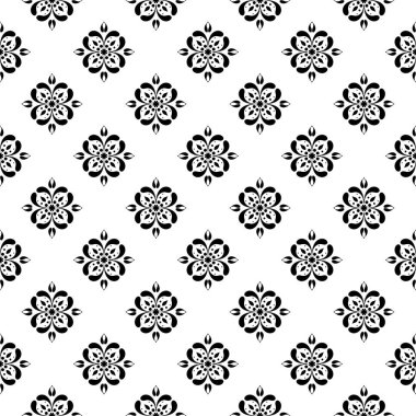 Beyaz arka planda siyah çiçek tasarım. Tekstil ve duvar kağıtları için seamless modeli