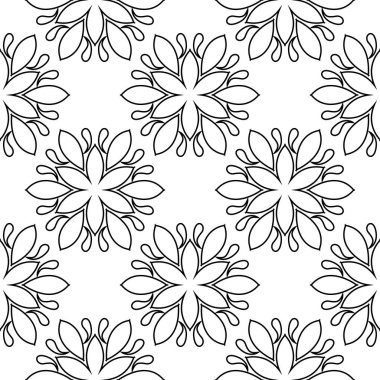 Beyaz arka planda siyah çiçek süsleme. Tekstil ve duvar kağıtları için seamless modeli