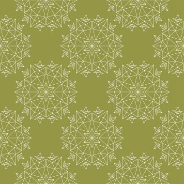 Zeytin yeşil zemin üzerine beyaz çiçek süsleme. Tekstil ve duvar kağıtları için seamless modeli