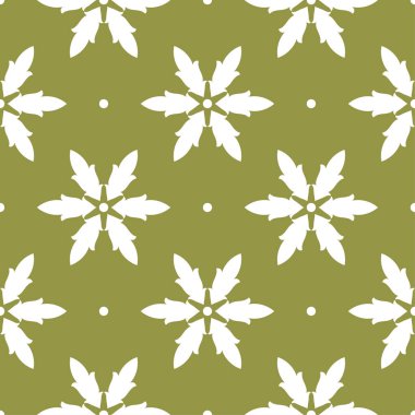 Zeytin yeşil zemin üzerine beyaz çiçek süsleme. Tekstil ve duvar kağıtları için seamless modeli