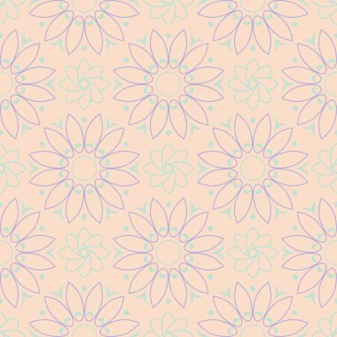 Çiçek seamless modeli. Bej renkli arka plan duvar kağıtları, Tekstil ve kumaş için mor ve mavi çiçek öğeleri ile