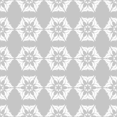 Gri arka plan üzerinde beyaz çiçek süsleme. Tekstil ve duvar kağıtları için seamless modeli