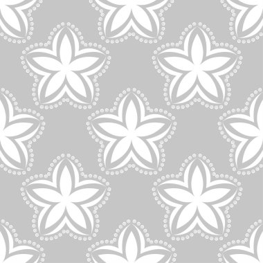 Gri arka plan üzerinde beyaz çiçek süsleme. Tekstil ve duvar kağıtları için seamless modeli