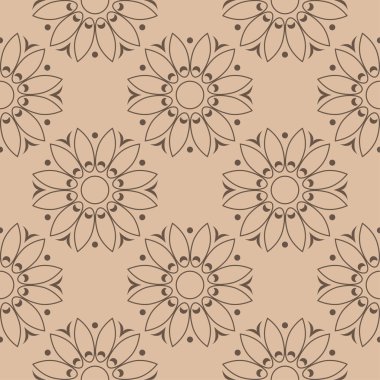 Bej renkli arka plan üzerinde kahverengi çiçek süs tasarım. Tekstil ve duvar kağıtları için seamless modeli