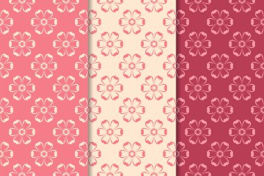 Kiraz kırmızı çiçek desenleri kümesi. Dikey Dikişsiz desen. Duvar kağıdı arka plan