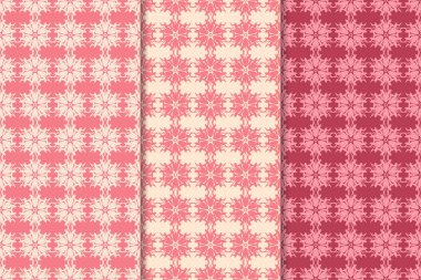 Kırmızı çiçekli süsler kümesi. Kiraz pembe dikey Dikişsiz desen. Duvar kağıdı arka plan