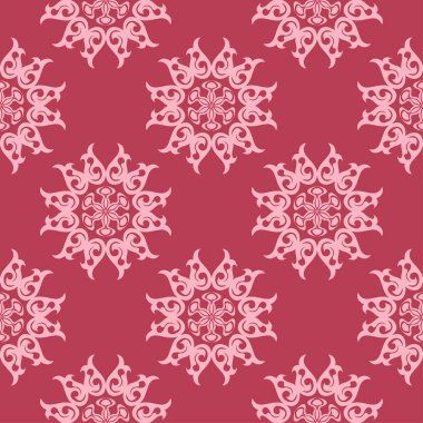 Kırmızı zemin üzerine çiçek süsleme. Tekstil ve duvar kağıtları için seamless modeli