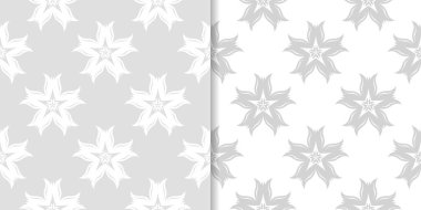 Işık gri ve beyaz çiçekli süsler. Tekstil ve duvar kağıtları için dikişsiz desen seti