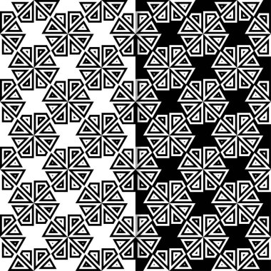Siyah ve beyaz geometrik süsler. Web, Tekstil ve duvar kağıtları için dikişsiz desen seti